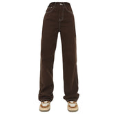 Braune, weite Jeans mit Herzstickerei